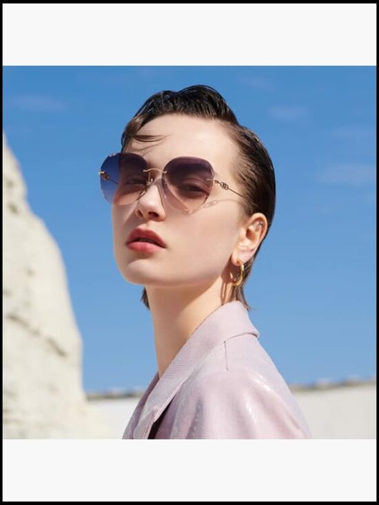 Elegant Titanium Rimless Irregular Diamond-cut Sunglasses Polarized UV main image 4